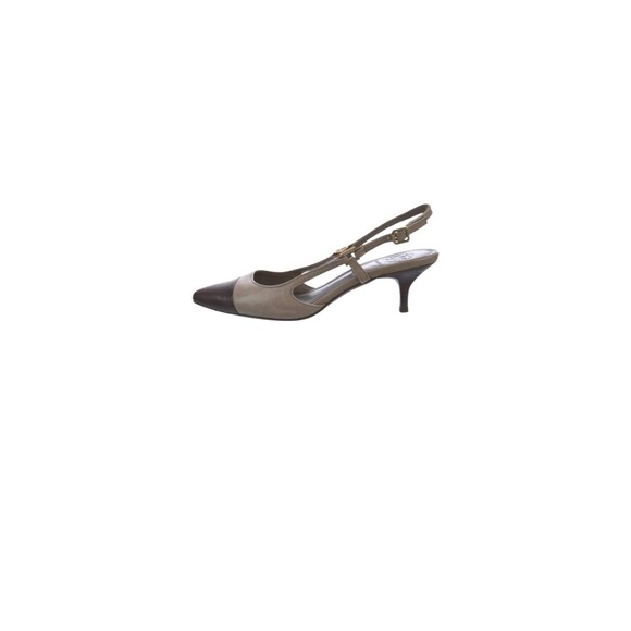 Tory Burch Leather Kitten Heel Pumps Color-block Cap Toe Size 8.5M Gray & Black - Picture 1 of 16